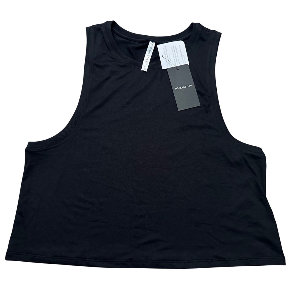 Fabletics Womens Black Muscle Tank Top Crop Gym Activewear NWT Large